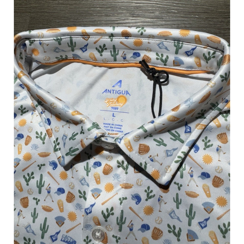 NWT Antigua Men's L Cactus League Spring Training Button Up Shirt White basebal